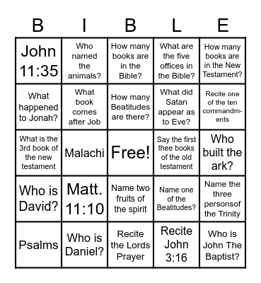 Get to know the Bible Bingo Card