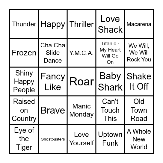 Song Bingo - Graham ES2 Bingo Card