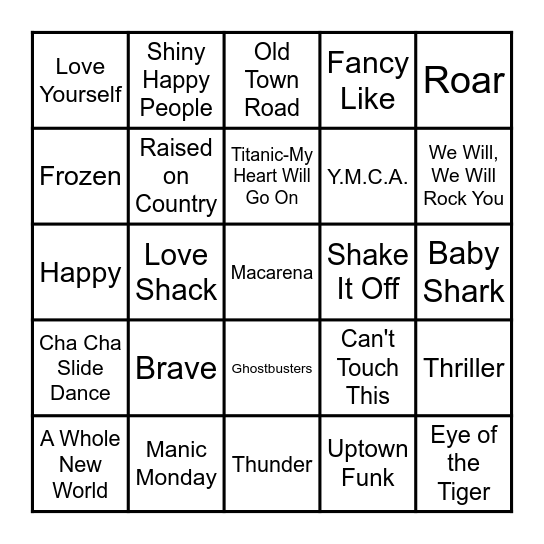 Song Bingo - Graham ES1 Bingo Card