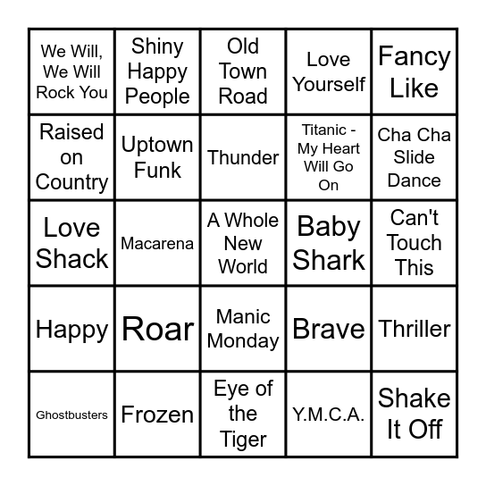 Song Bingo - Graham ES3 Bingo Card