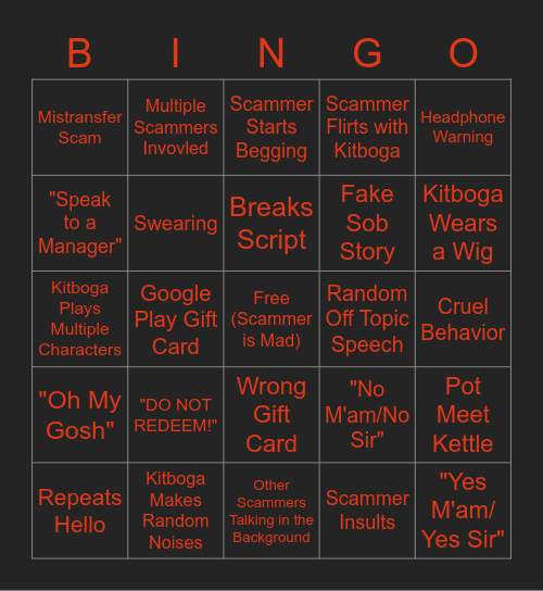 Kitboga Bingo Card
