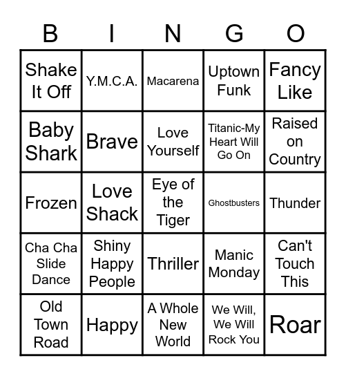 Song Bingo - Graham ES5 Bingo Card