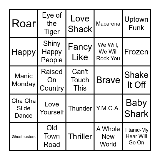 Song Bingo - Graham ES7 Bingo Card