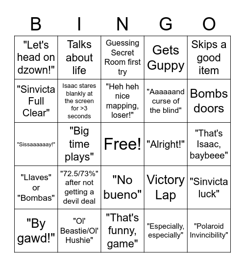 Sinvicta Bingo 2.0 Bingo Card