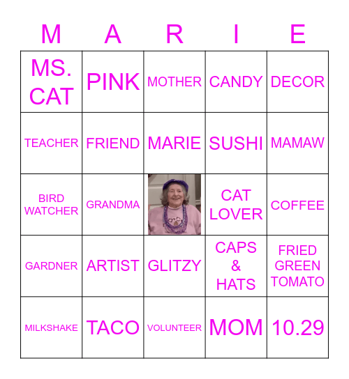 HAPPY BIRTHDAY MARIE!!! Bingo Card