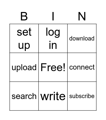 Internet verbs Bingo Card