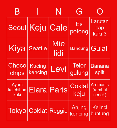 Jay’s Bingo Card
