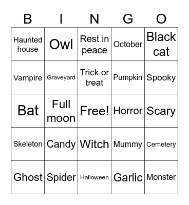 Halloween Bingo Card