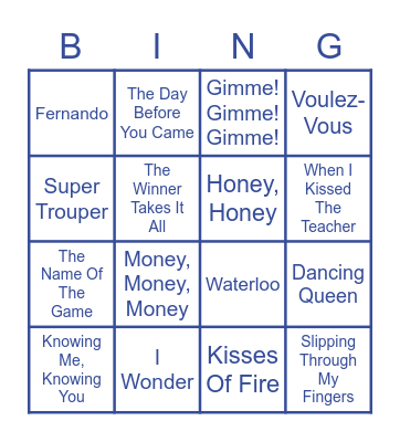 Mamma Mia Bingo! Bingo Card