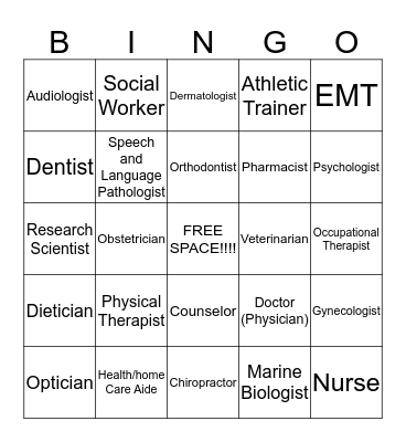 Health Care Professional Bingo Card