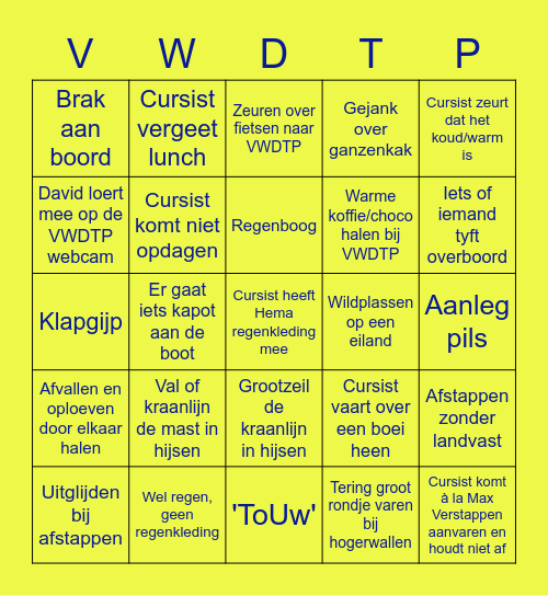 Mayday Kielboot cursus bingo Card