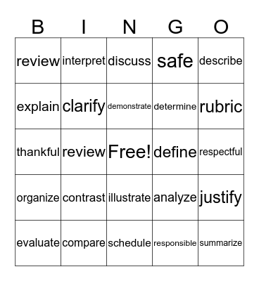 Academic Vocabulary Bingo Card