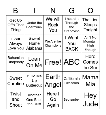 Music Bingo Card