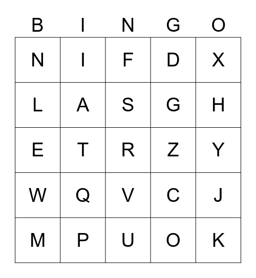 Capital Letter Bingo Card