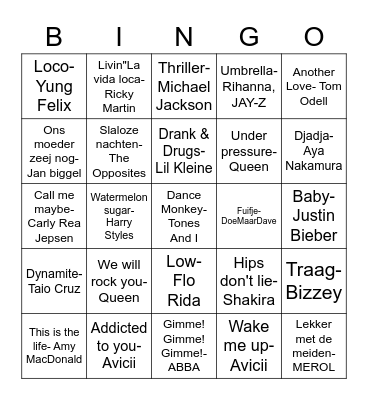 MUZIEK BINGO 2022 Bingo Card