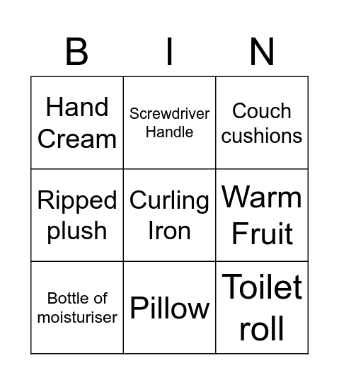 Objects Seth has used for sexual pleasure Bingo Card
