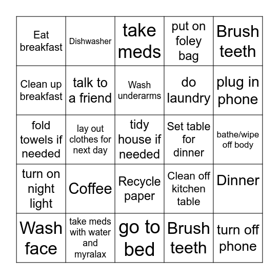 morning routine and afternoon routine and evening routine Bingo Card