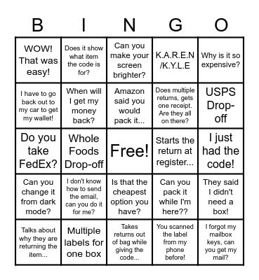 UPS Store Bingo Card