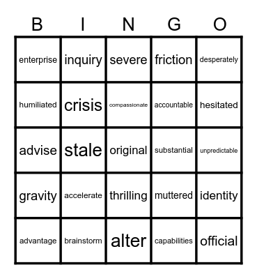 Vocabulary Review Bingo Card