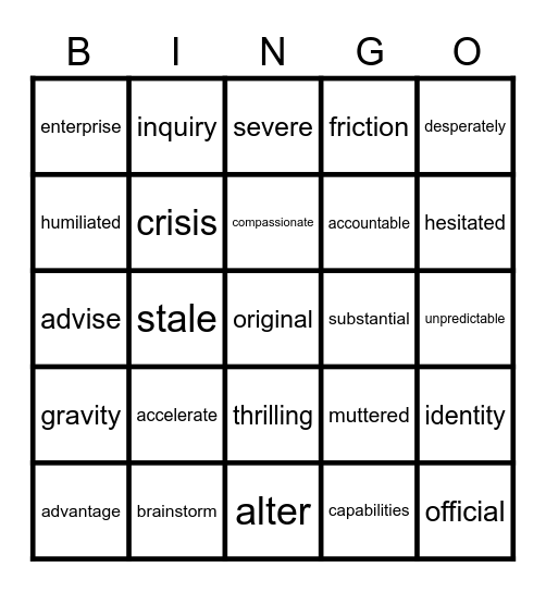 Vocabulary Review Bingo Card