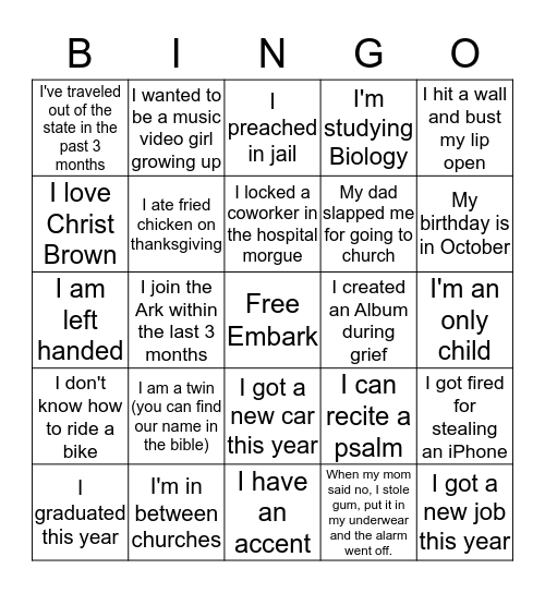 EMBARK Bingo Card