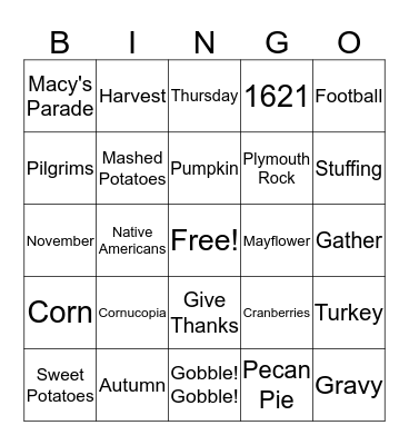 Thanksgiving Bingo Card