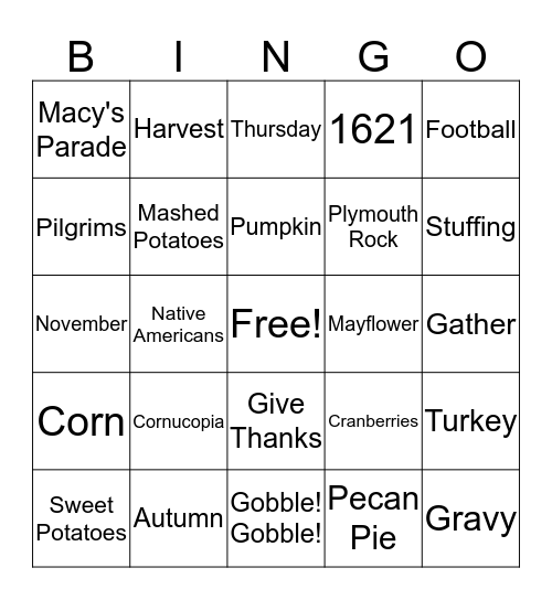 Thanksgiving Bingo Card