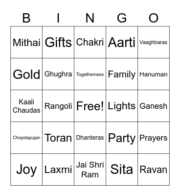 Diwali Bingo Card