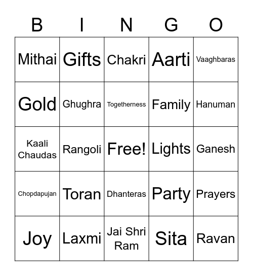 Diwali Bingo Card