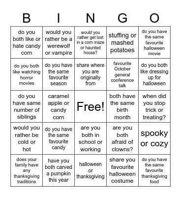 get to know you bingo Card