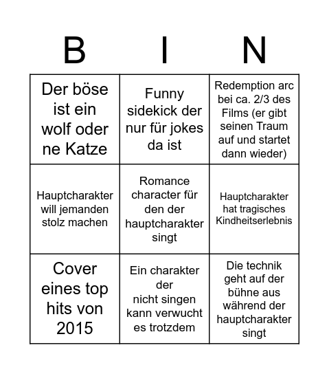 Sing Bingo Card