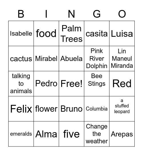 Encanto Bingo Card