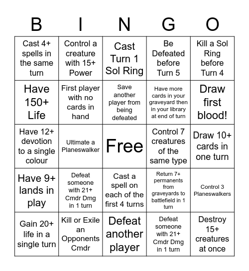 MTG Commander Bingo! Bingo Card