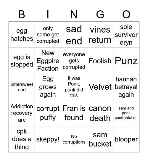 Egg Returns Bingo Card