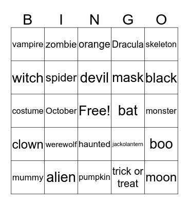 Halloween Bingo  Bingo Card