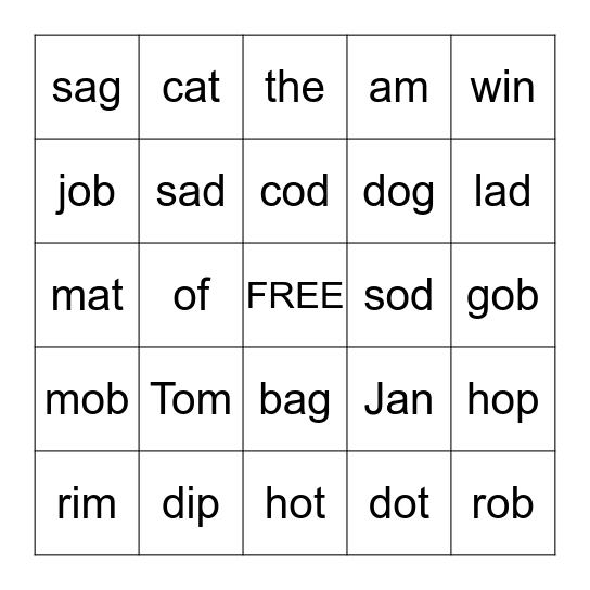 Lesson 8 BINGO--Part 4 Bingo Card