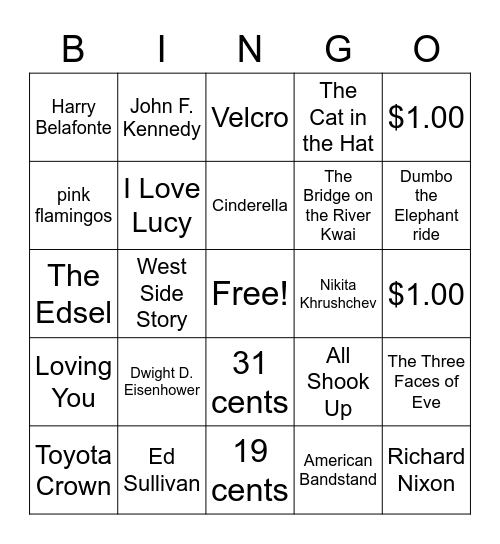 1957 Trivia Bingo Card