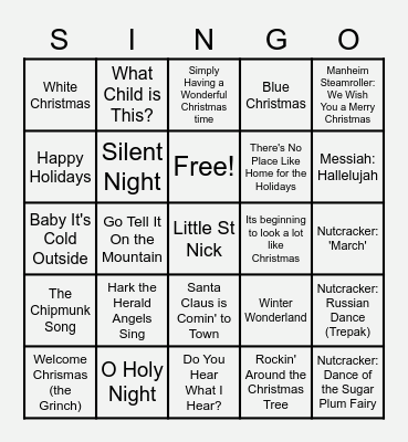 Christmas Singo Bingo Card