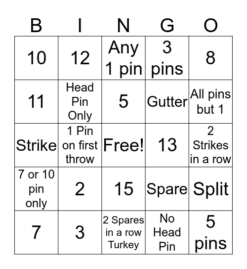 Bowling Bingo Card