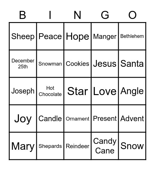 Christmas Advent Bingo Card