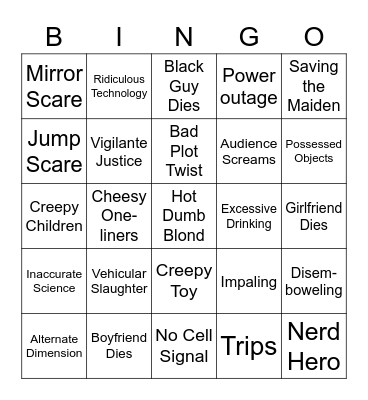 Bad Horror Movie Bingo Card