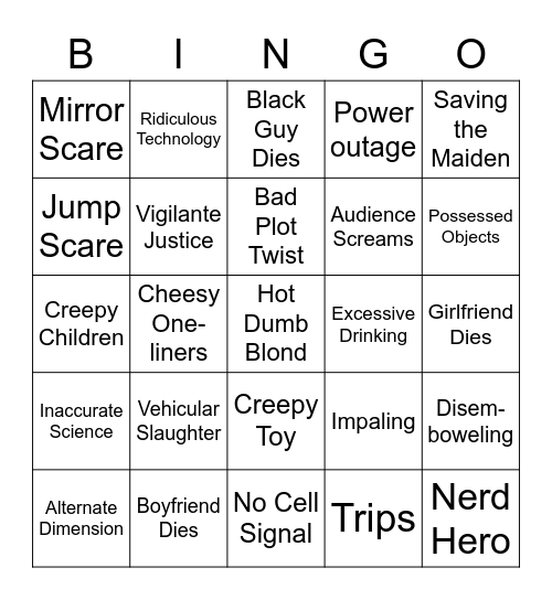 Bad Horror Movie Bingo Card