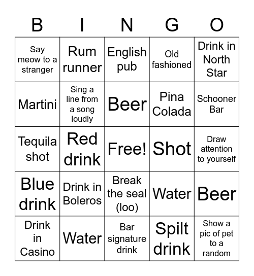 Pub crawl bingo Card