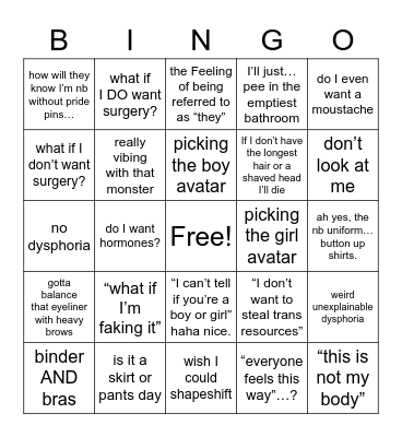 Nonbinary Bingo Card