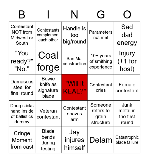 Forged in Fire Bingo/Drinking Game Bingo Card