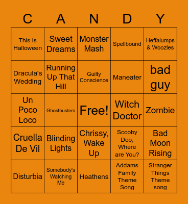 Spooky Songs Bingo Card