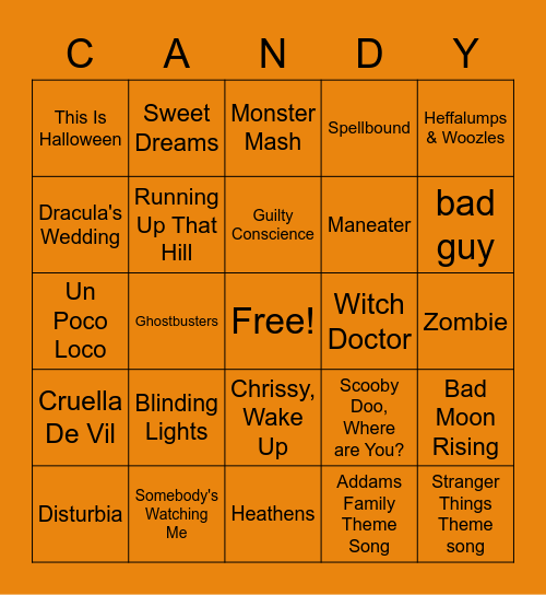 Spooky Songs Bingo Card