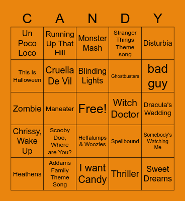 Spooky Songs Bingo Card