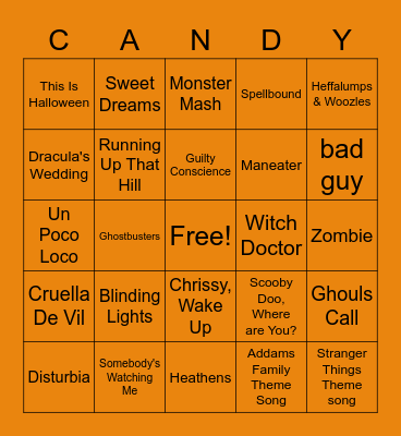 Spooky Songs Bingo Card