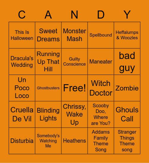 Spooky Songs Bingo Card